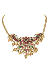 Multicolor Kundan Short Necklace Set With Pearls
