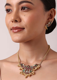 Multicolor Kundan Short Necklace Set With Pearls