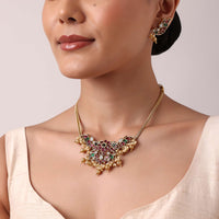 Multicolor Kundan Short Necklace Set With Pearls
