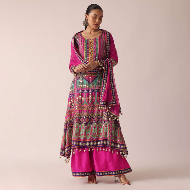 Multicolor Kurta Set With Mirror Work