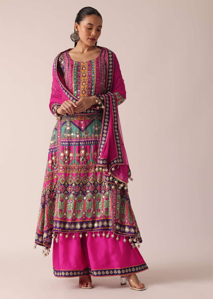 Multicolor Kurta Set With Mirror Work