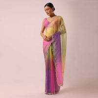 Multicolor Ombre Organza Saree With Floral Work