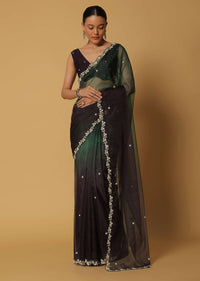 Multicolor Organza Saree With Bead Work Border And Unstitched Blouse Fabric