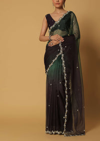 Multicolor Organza Saree With Bead Work Border And Unstitched Blouse Fabric