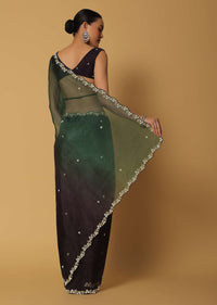 Multicolor Organza Saree With Bead Work Border And Unstitched Blouse Fabric