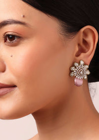 Multicolor Oversized Kundan Studs With Floral Motif