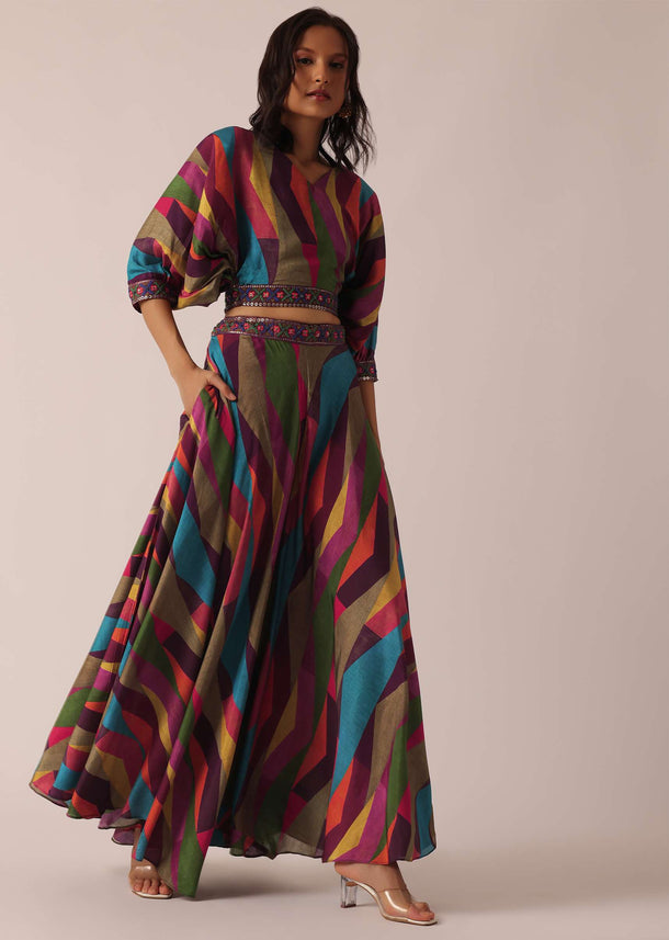 Multicolor Printed Crop Top And Palazzo Set