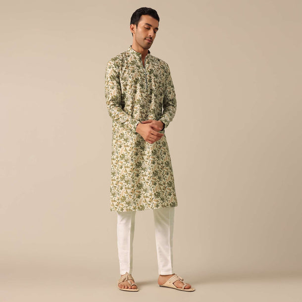 Multicolor Printed Kurta Set In Silk