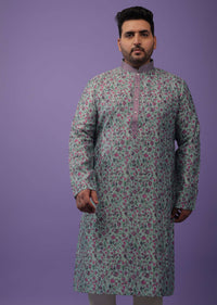Multicolor Purple Toned Festive Kurta Set In Silk With Floral Print