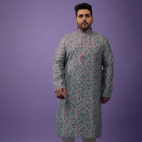 Multicolor Purple Toned Festive Kurta Set In Silk With Floral Print