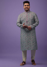Multicolor Purple Toned Festive Kurta Set In Silk With Floral Print
