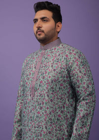 Multicolor Purple Toned Festive Kurta Set In Silk With Floral Print