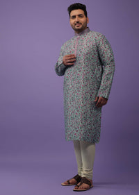 Multicolor Purple Toned Festive Kurta Set In Silk With Floral Print
