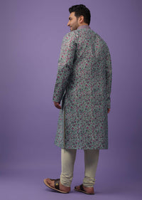 Multicolor Purple Toned Festive Kurta Set In Silk With Floral Print