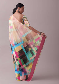 Multicolor Saree In Satin Adorned With An Abstract Print
