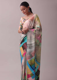 Multicolor Saree In Satin Adorned With An Abstract Print