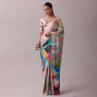 Multicolor Saree In Satin Adorned With An Abstract Print