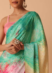 Multicolor Saree With Abstract Print And Unstitched Blouse Piece