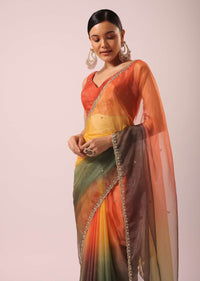 Multicolor Shaded Saree In Organza With Scallop Border