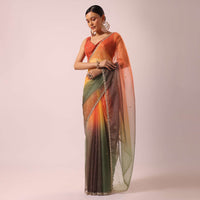 Multicolor Shaded Saree In Organza With Scallop Border