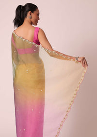 Multicolor Shaded Saree In Organza With Unstitched Blouse Piece