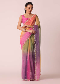 Multicolor Shaded Saree In Organza With Unstitched Blouse Piece