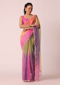 Multicolor Shaded Saree In Organza With Unstitched Blouse Piece