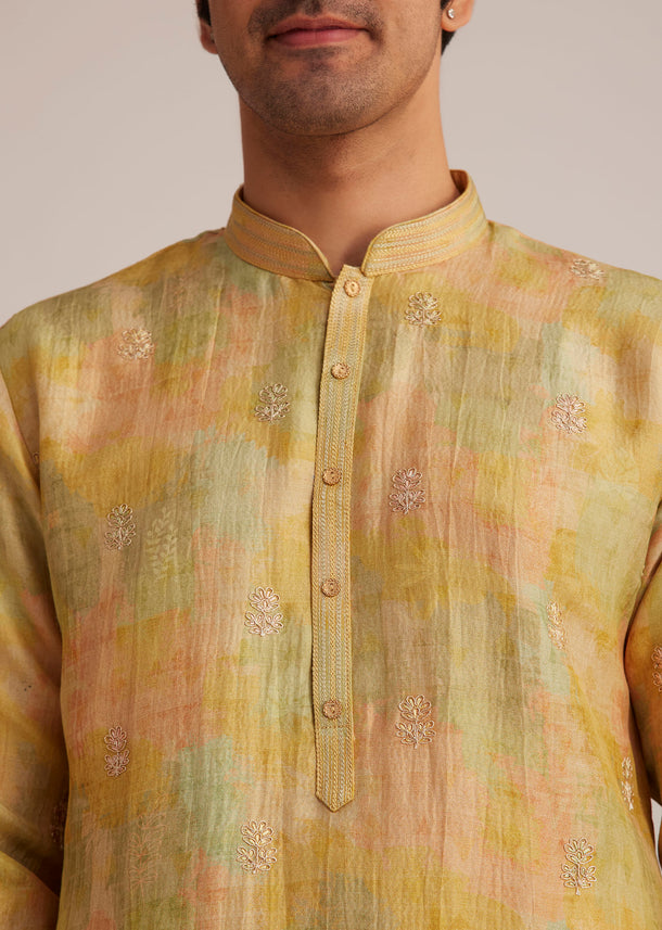 Multicolor Silk Kurta Set With Resham Thread Work