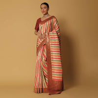 Multicolor Silk Saree With Woven Diagonal Stripes And Unstitched Blouse Fabric