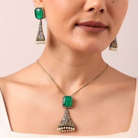 Multicolor Silver Kundan Pendant Necklace Set