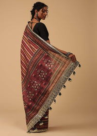 Multicolor Stripe Printed Saree In Chanderi Cotton With Gotta Patti Work On The Borders