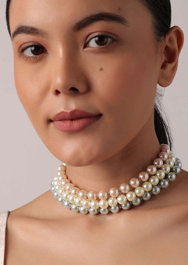 Multicolor Three Layered Pearl Choker