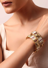Multicolor Tone Bangle With Kundan And Geometric Motifs Set of 2