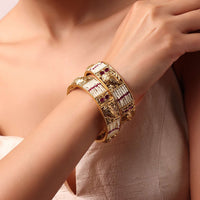 Multicolor Tone Bangle With Kundan And Geometric Motifs Set of 2