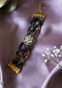 Multicolored Gold Plated Silver Alloy Polki Tourmaline Bracelet