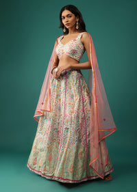 Multicolored Lehenga And Blouse Set In Silk With Patch Work