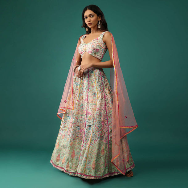 Multicolored Lehenga And Blouse Set In Silk With Patch Work