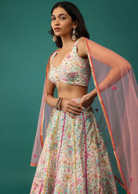 Multicolored Lehenga And Blouse Set In Silk With Patch Work