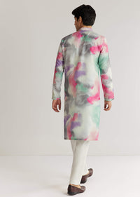 Multicolour Silk Abstract Printed Kurta Set With Sequins