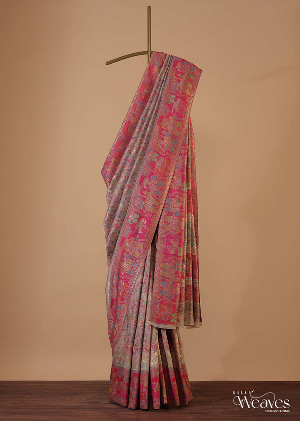 Multicolour Cotton Silk Pashmina Woven Saree With An Unstitched Blouse