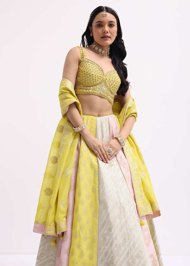 Multicolour Embroidered Silk Lehenga Choli Set