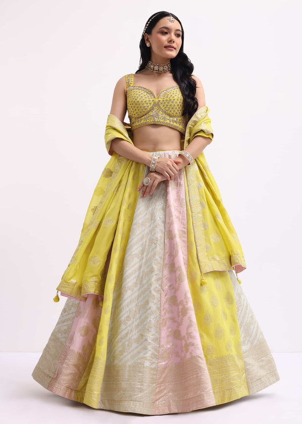 Multicolour Embroidered Silk Lehenga Choli Set