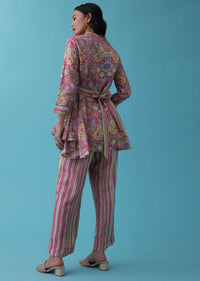 Multicolour Floral Printed Co-ord Set In Chanderi Silk - RE By Kalki