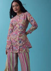 Multicolour Floral Printed Co-ord Set In Chanderi Silk - RE By Kalki