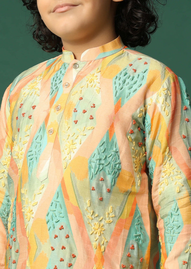 MultiColour Kurta Pant With Resham Work For Boys