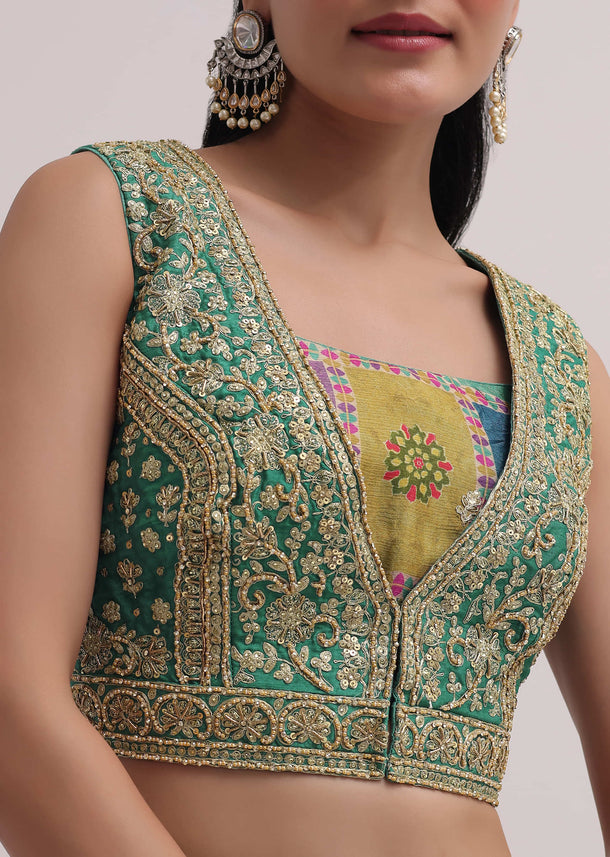 Multicolour Lehenga With Green Embroidered Choli And Jacket