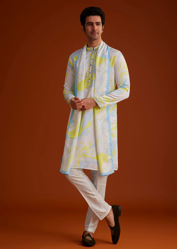 Multicolour Marble Printed Kurta Set