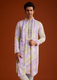 Multicolour Marble Printed Silk Kurta Set