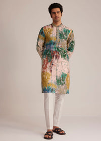 Multicolour Printed Silk Kurta Set