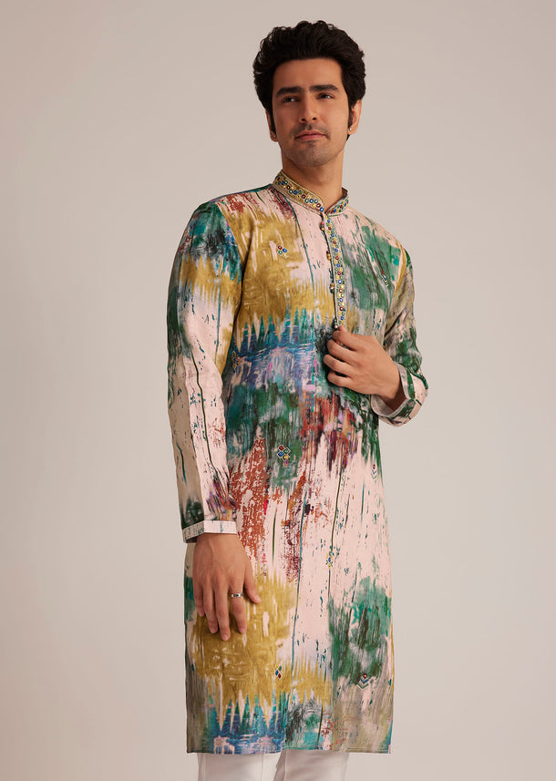 Multicolour Printed Silk Kurta Set